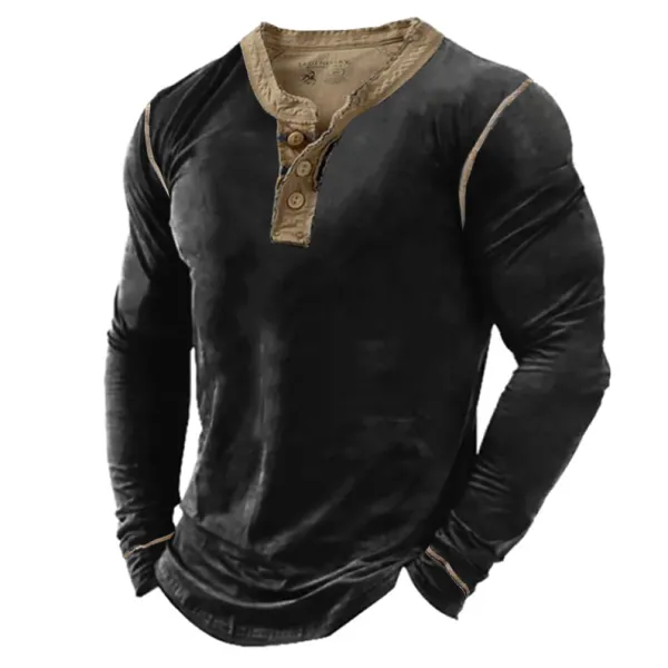 Men's Outdoor Vintage Long Sleeve Henley Shirt - Blaroken.com 