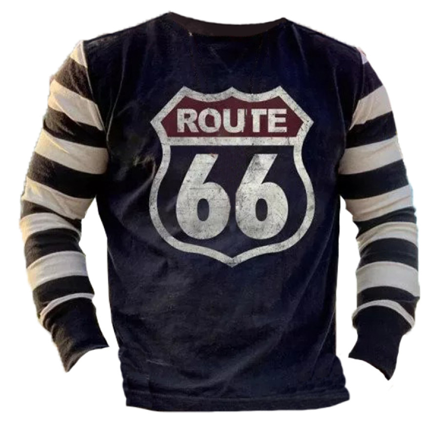 

Men's Retro Route66 Print Casual Long Sleeve T-Shirt