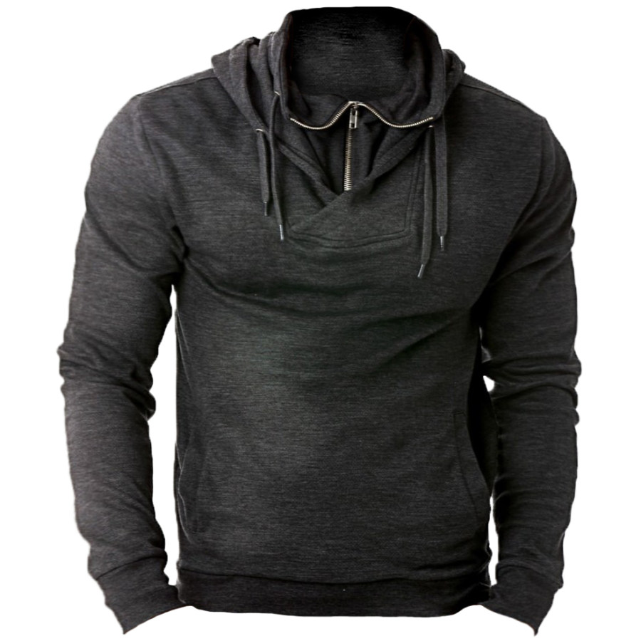 

Men's Casual Sports Zip Double Neck Pullover Hoodie