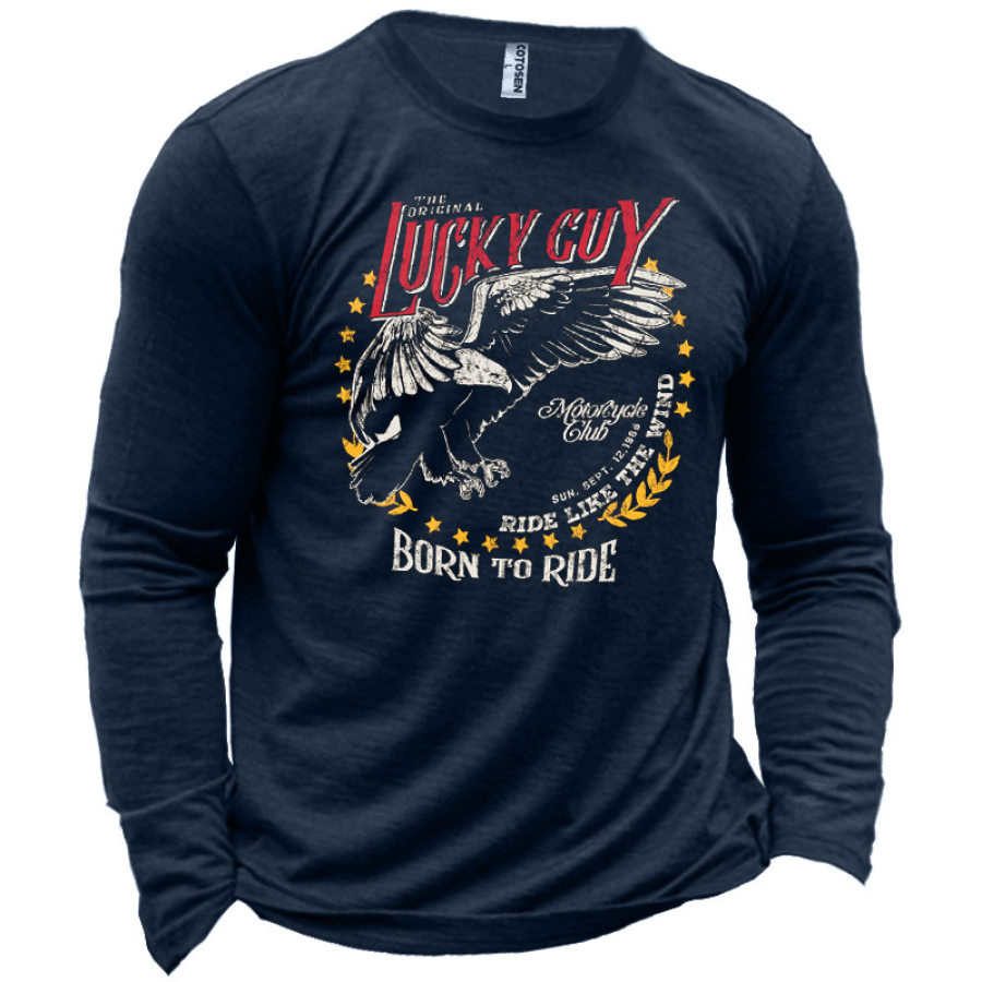 

Motorcycle Eagle Men's Road Trip Graphic Print Cotton Long Sleeve T-Shirt