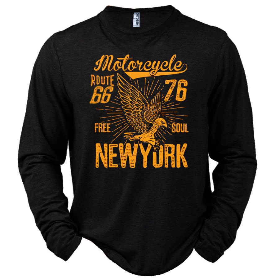 

Men's Motorcycle Route 66 Road Trip Graphic Print Cotton Long Sleeve T-Shirt