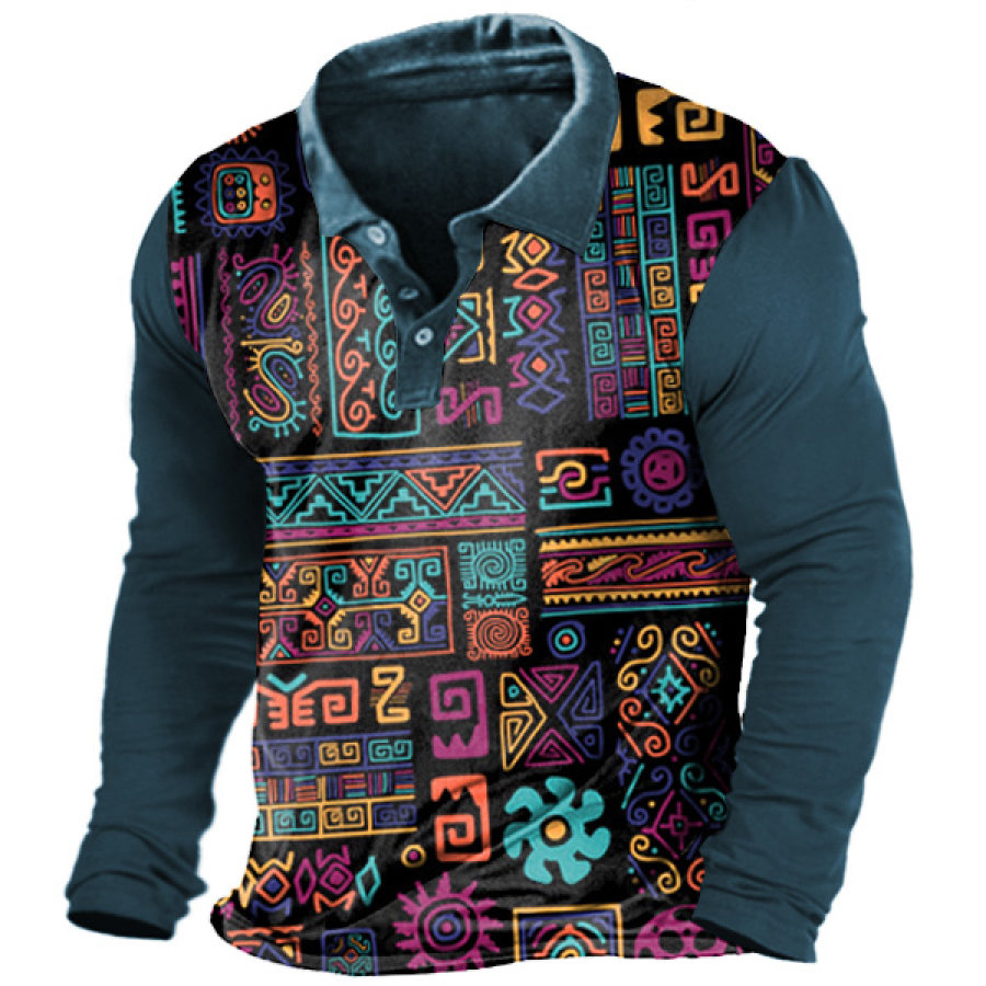 

Men's Vintage Ethnic Polo Long Sleeve T-Shirt