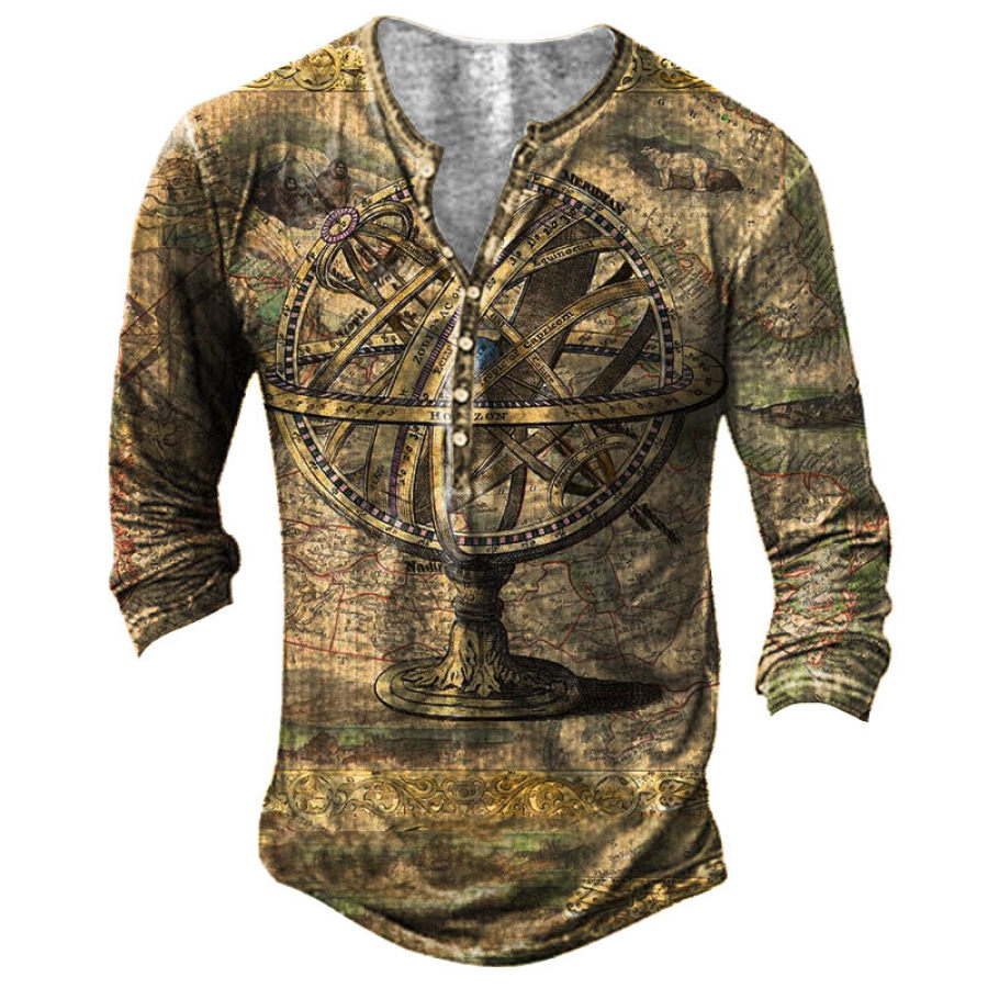 

Men's Vintage Antique Map Henley Long Sleeve T-Shirt