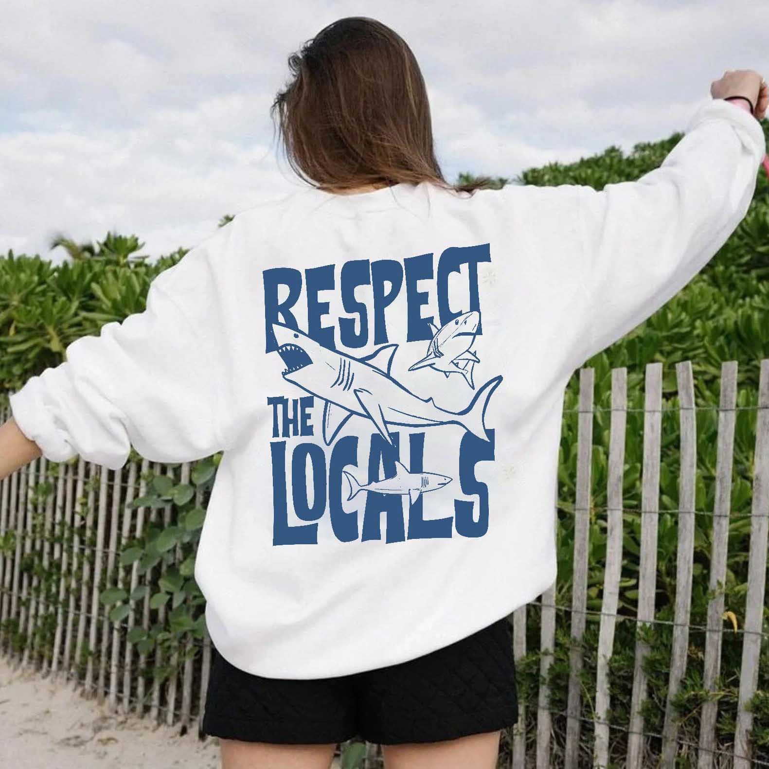 Women's Respect The Shark Chic Locals Print Crewneck Sweatshirt