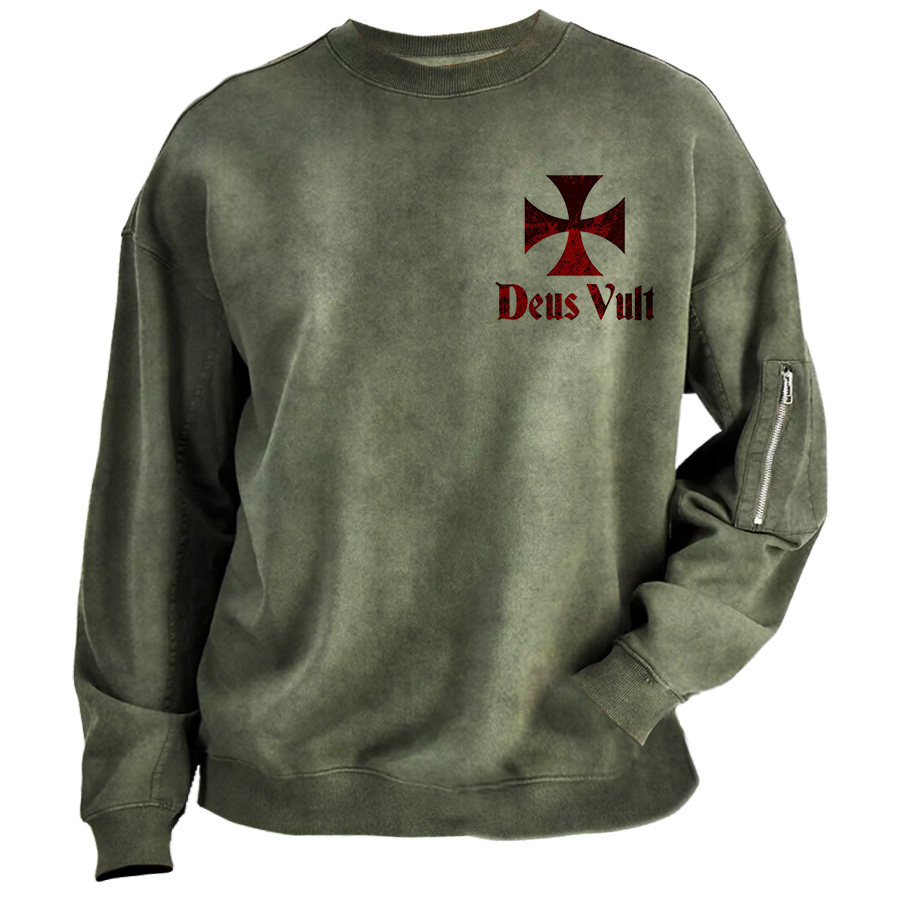 

Men's Outdoor Deus Vult Cross Print Sweatshirt