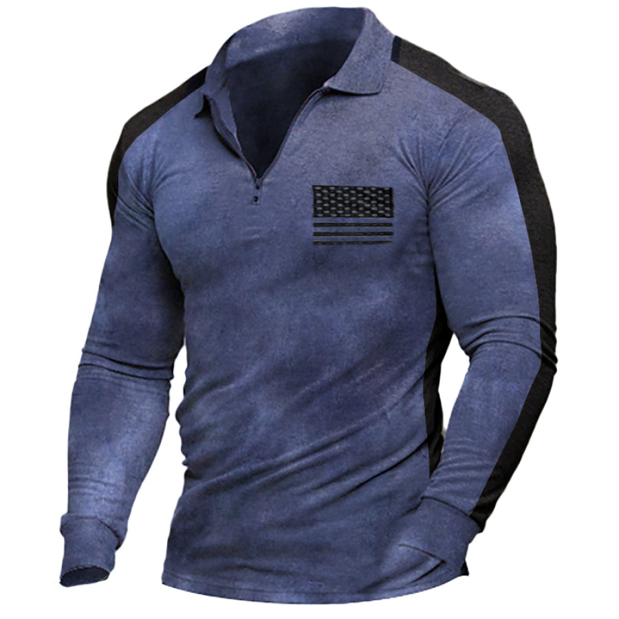 

Men's Vintage Casual Zip Neck Long Sleeve T-Shirt