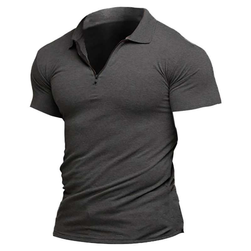Men's Breathable Perspiration Sports Chic Training Zip Short Sleeve T-shirt