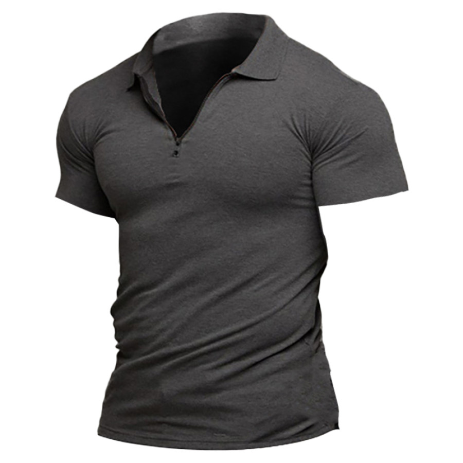 Men's Breathable Perspiration Sports Training Zip Short Sleeve T-Shirt