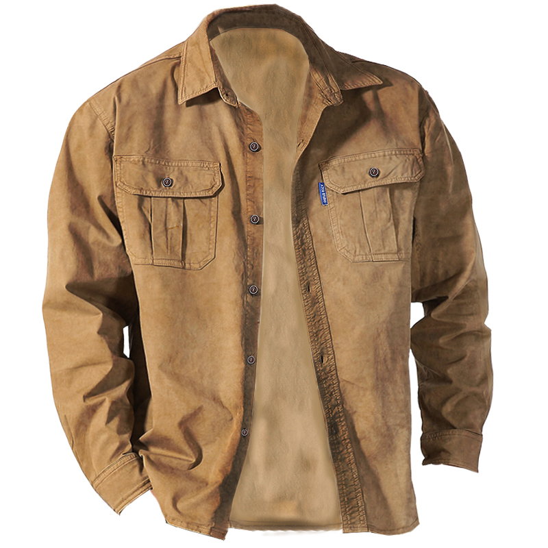 Men's Pocket Cotton Washed Chic Outdoor Jacket Shirt