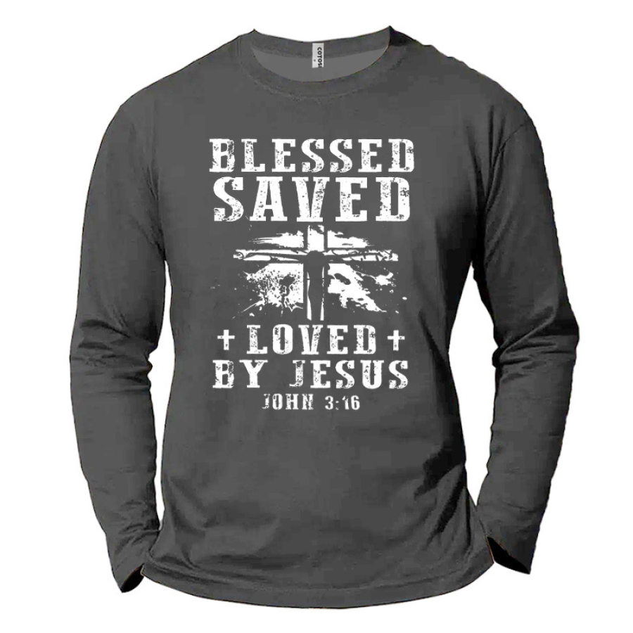 

Men's Blessed Saved Loved By Jesus Cotton Long Sleeve T-Shirt