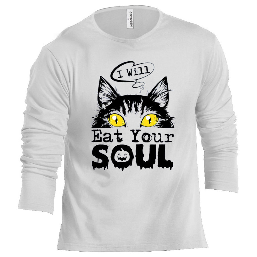 

Men's I Will Eat Your Soul Black Cat Cotton Long Sleeve T-Shirt
