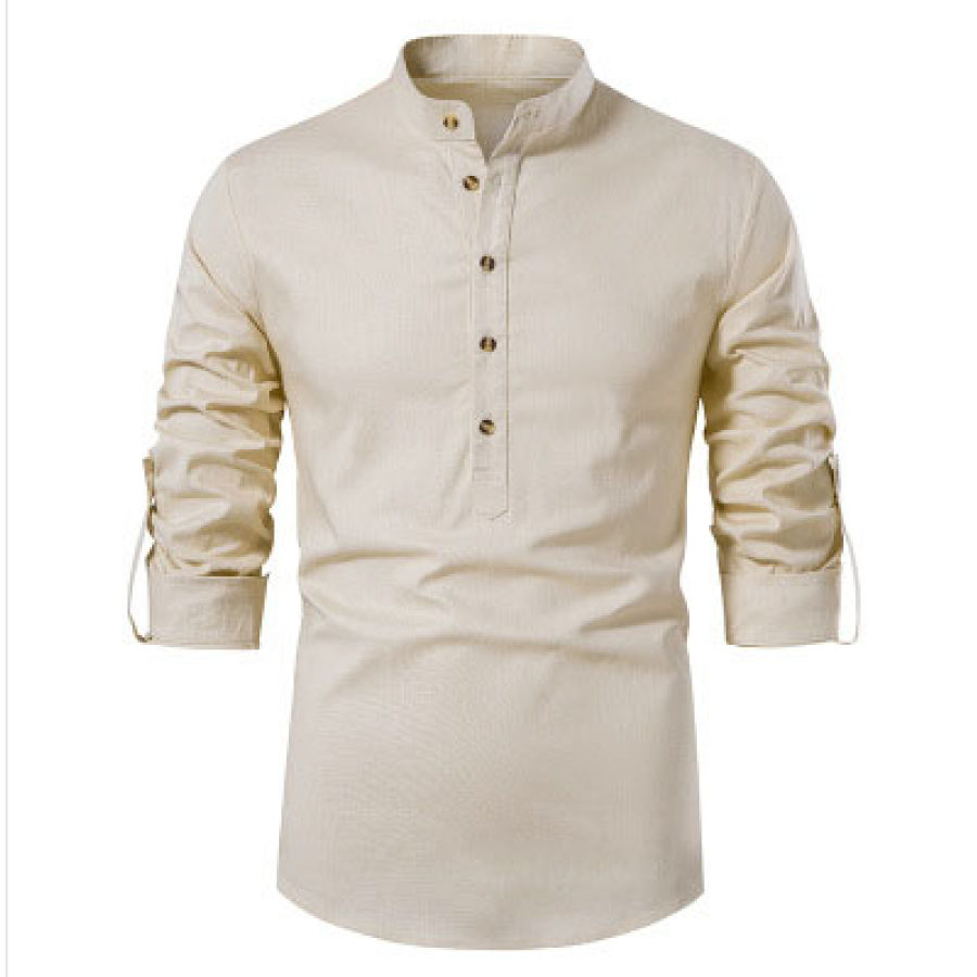 Men's Solid Color Casual Long Sleeve Henley Shirt