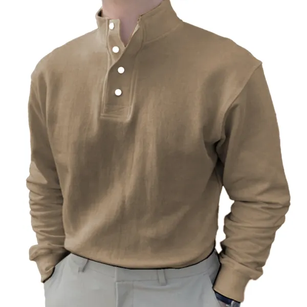 Men's Vintage Stand Collar Long Sleeve Shirt - Kalesafe.com 