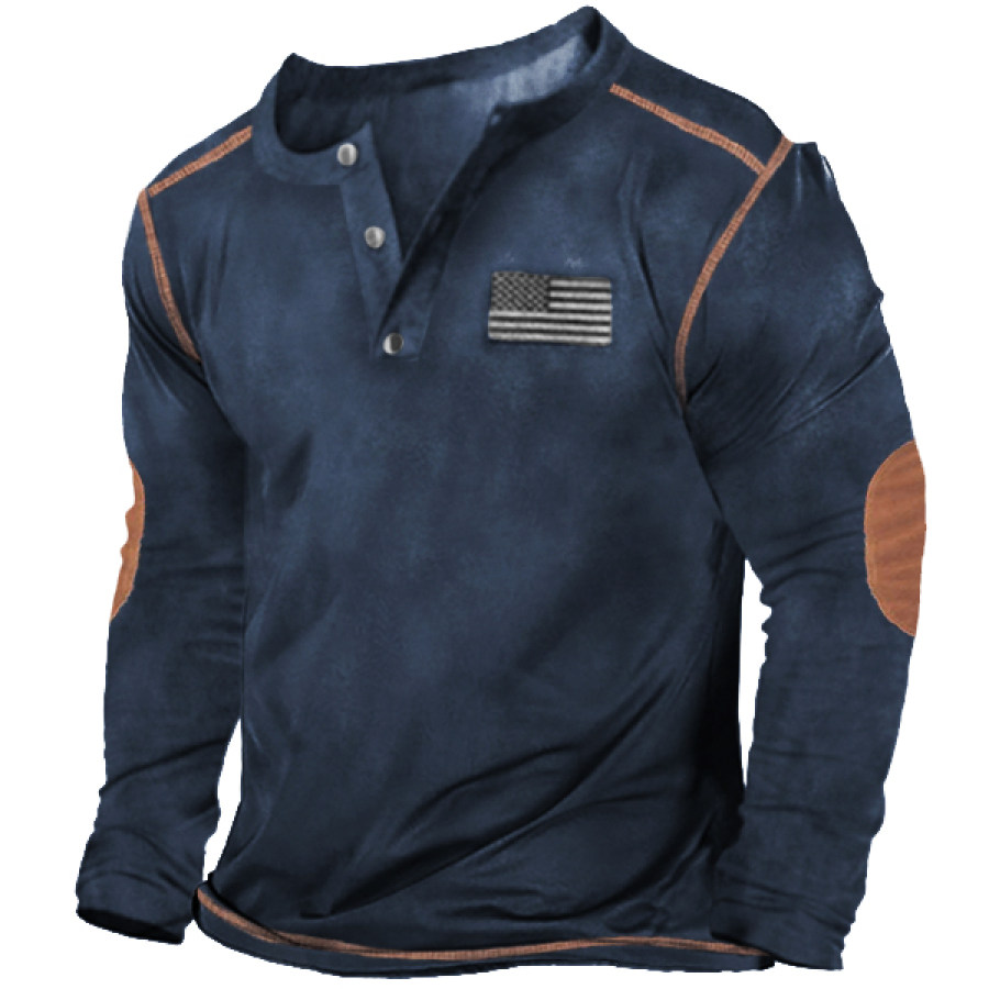 

Men' American Flag Henley Long Sleeve Training Shirt