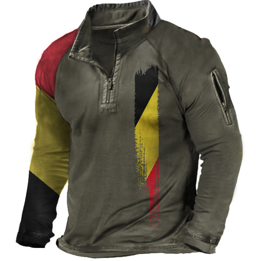 

German Flag Men's Outdoor Half Zip Collar Tactical T-Shirt