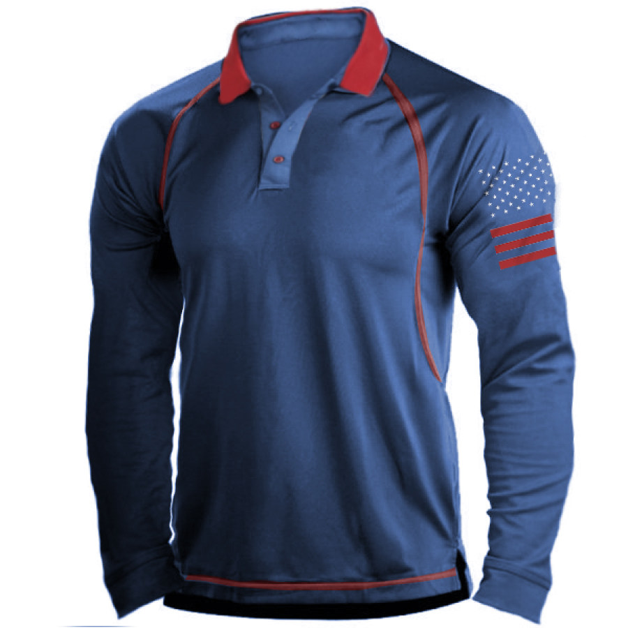 

Men's Outdoor Vintage Contrast Colors Polo Long Sleeve T-Shirt