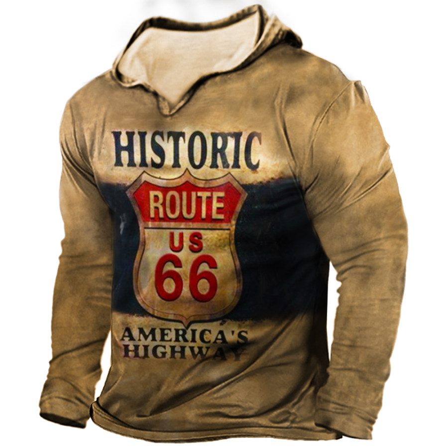 

Men's Outdoor Route 66 America Highway Hooded Long Sleeve T-Shirt
