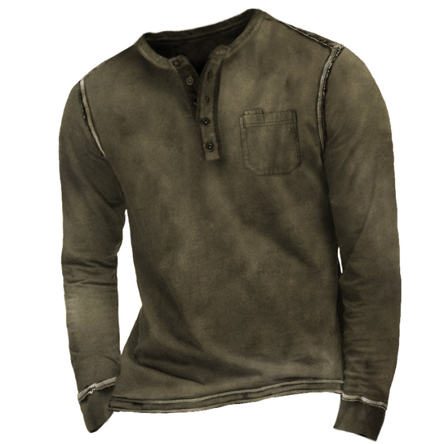 

Men's Outdoor Functional Pocket Vintage Tactical Henley T-Shirt