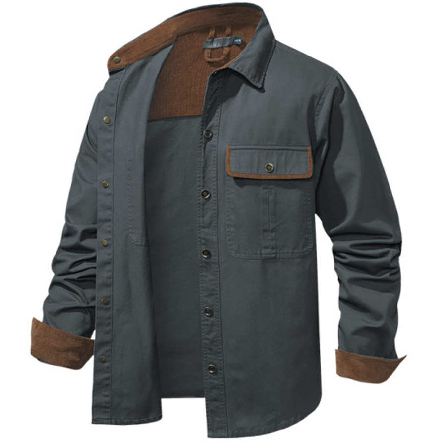 

Men's Cotton Multi-pocket Patch Corduroy Button Long Sleeve Shirt Jacket