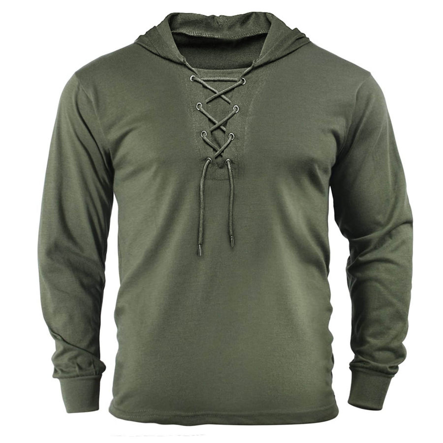 

Men's Outdoor Tactical Lace-Up Hooded Long Sleeve T-Shirt