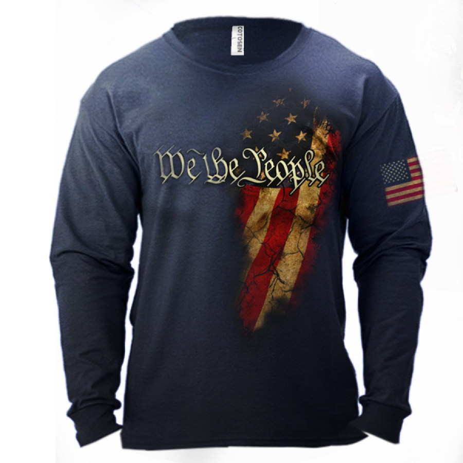 

Vintage American Flag Print Men's Cotton T-Shirt