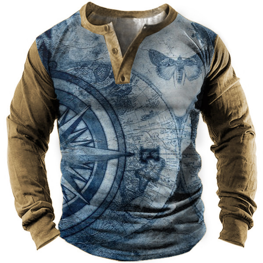 

Vintage Nautical Map Print Men's Henley Long Sleeve T-Shirt