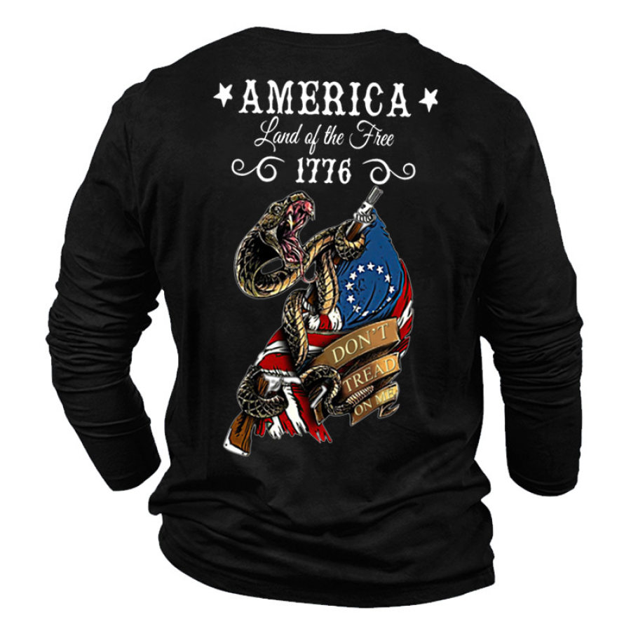 

America Land Of The Fiee 1776 Men's Printed Long Sleeve Cotton T-Shirt
