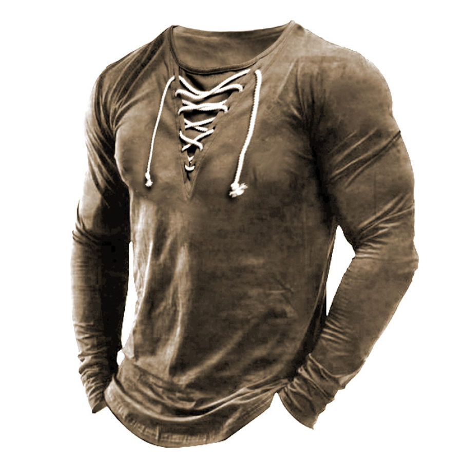 

Men's Vintage Lace-Up Outdoor Tactical Henry Long Sleeve T-Shirt