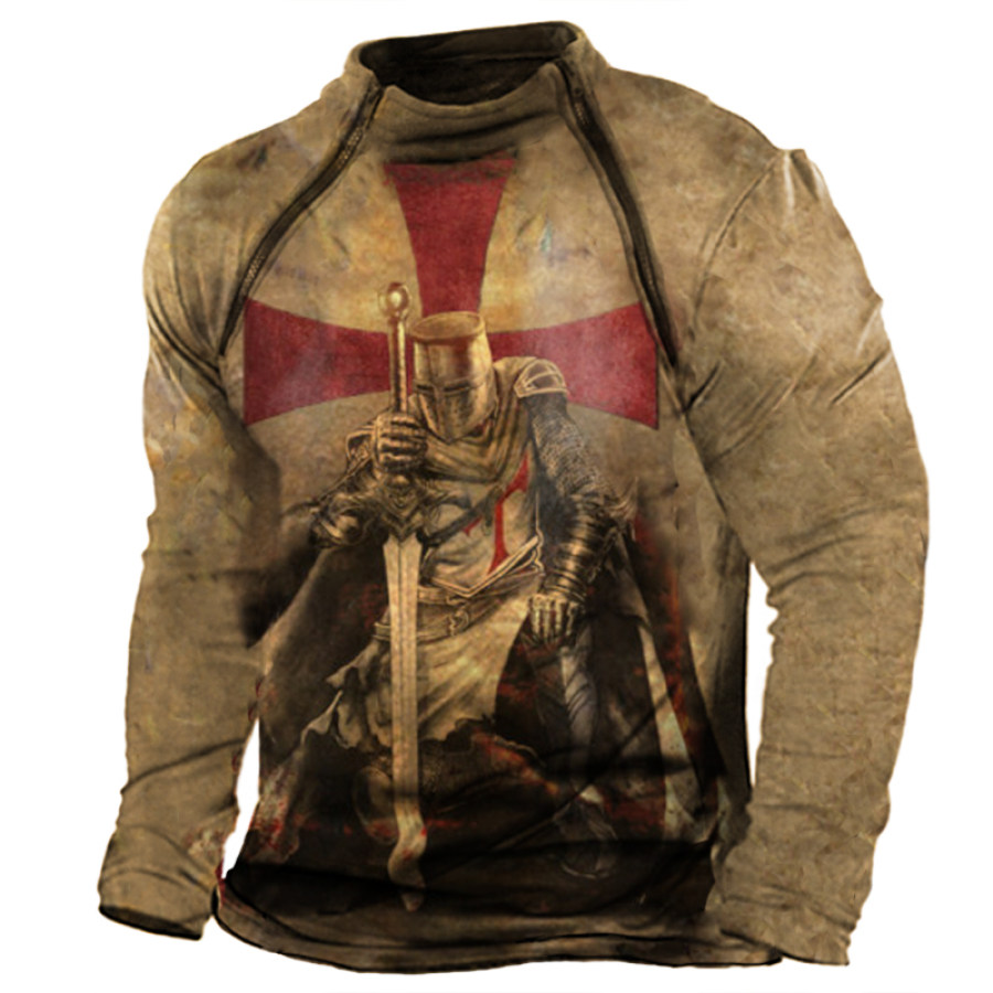

Men's Outdoor Casual Templar Print Long Sleeve T-Shirt