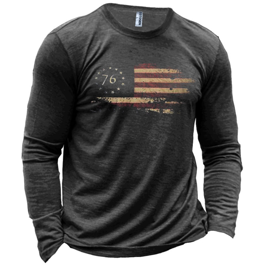 

Men's American Flag 1776 Cotton Graphic Print Long Sleeve T-Shirt