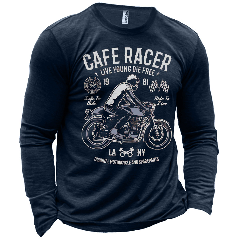 Men's Motorcycle Road Trip Chic Graphic Print Long Sleeve Cotton T-shirt