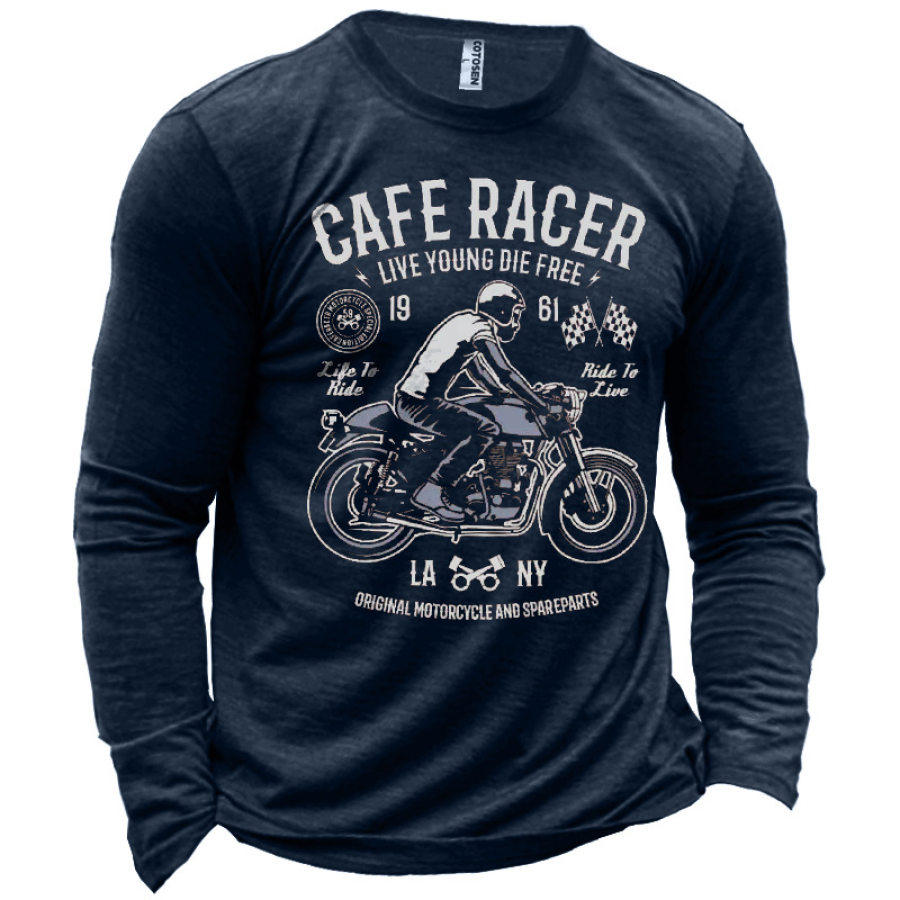 

Men's Motorcycle Road Trip Graphic Print Long Sleeve Cotton T-Shirt