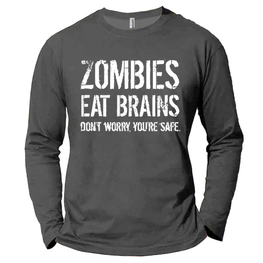

Men's Zombies Eat Brains Halloween Cotton Long Sleeve T-Shirt