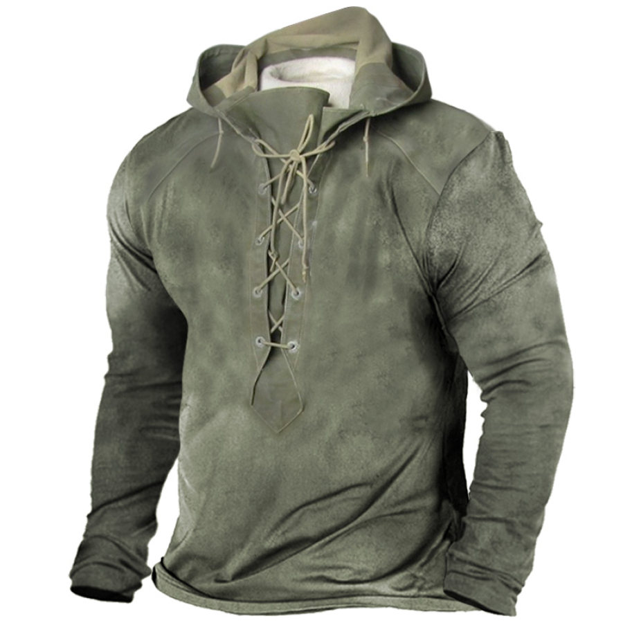 

Men's Vintage Outdoor Tactical Lace-Up Hooded Long Sleeve T-Shirt