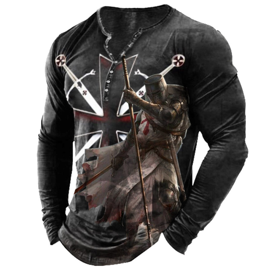 

Men's Templar Graphic Print Henry Long Sleeve T-Shirt