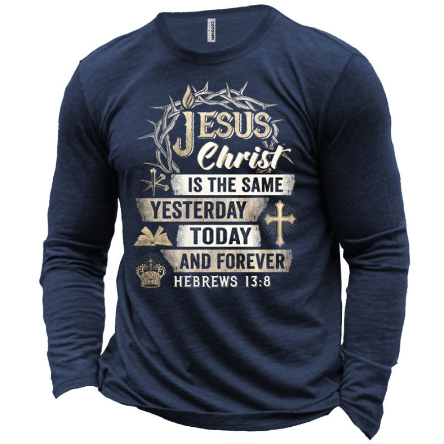 

Jesus Christ Is The Same Yesterday Today And Forever Men's Jesus Print Long Sleeve Cotton T-Shirt