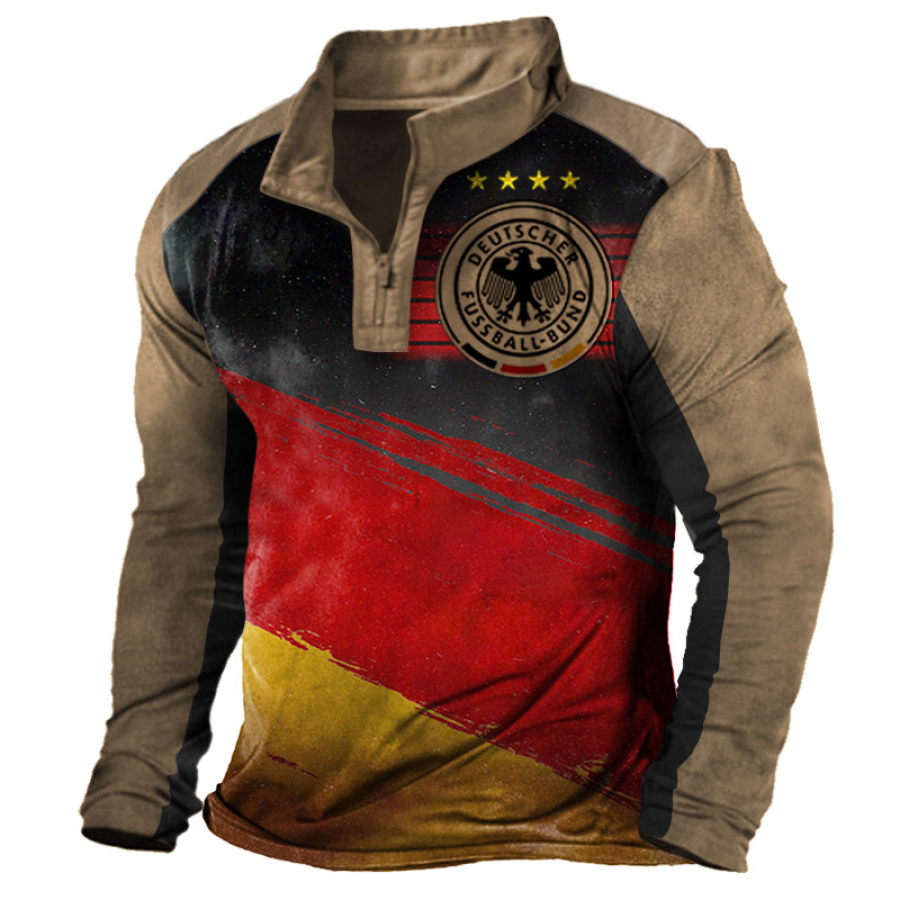 

Men's Contrast Patchwork German Eagle Print Half Open Neck T-Shirt