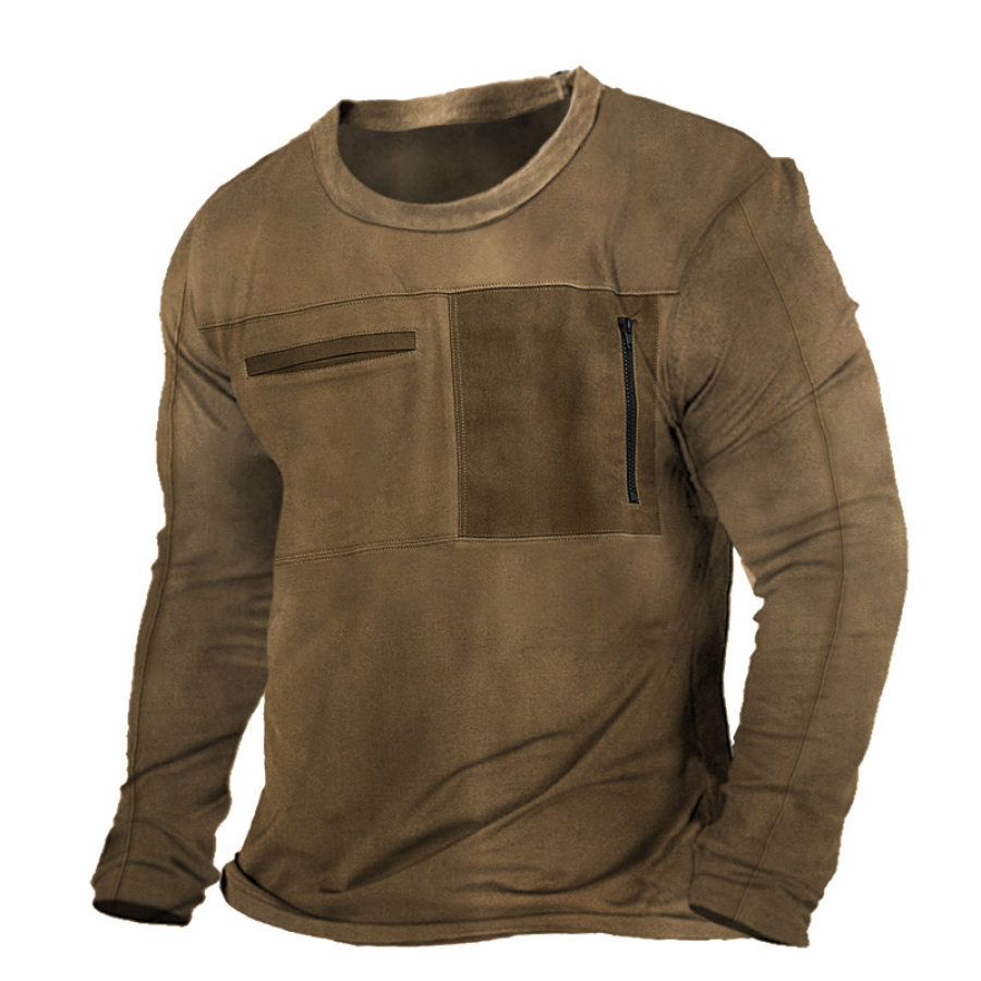 

Men's Outdoor Patchwork Tactical Long Sleeve Crew Neck T-Shirt