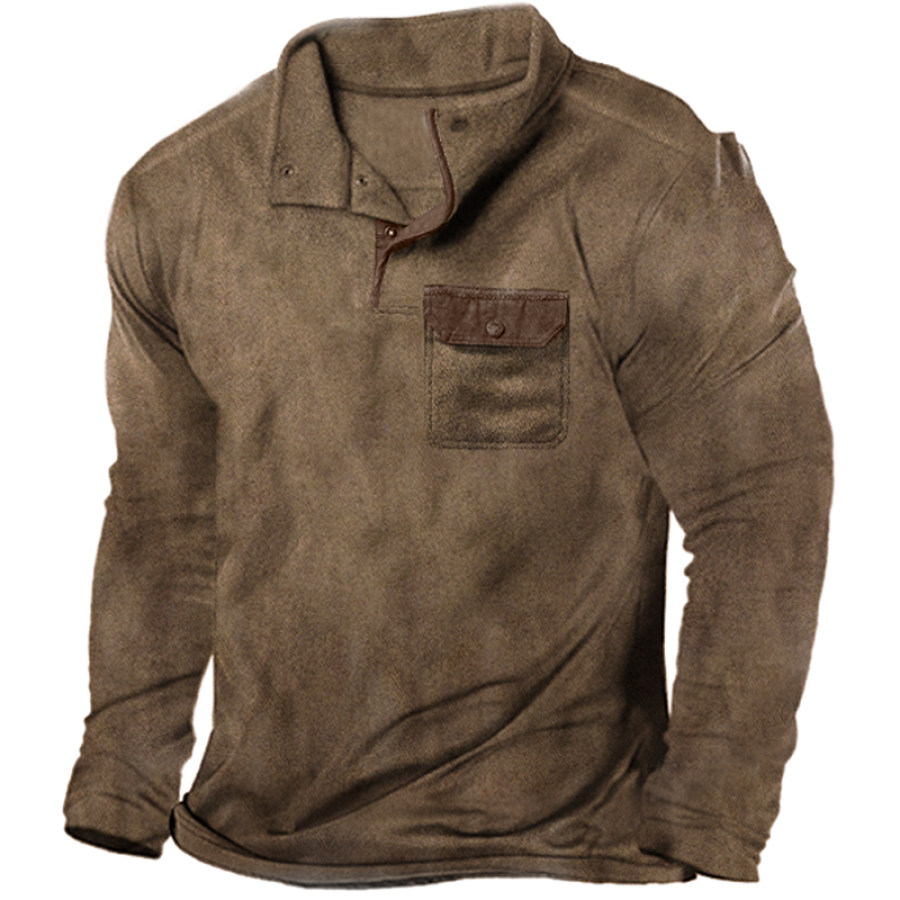 

Men's Pocket Vintage Henley Collar T-Shirt