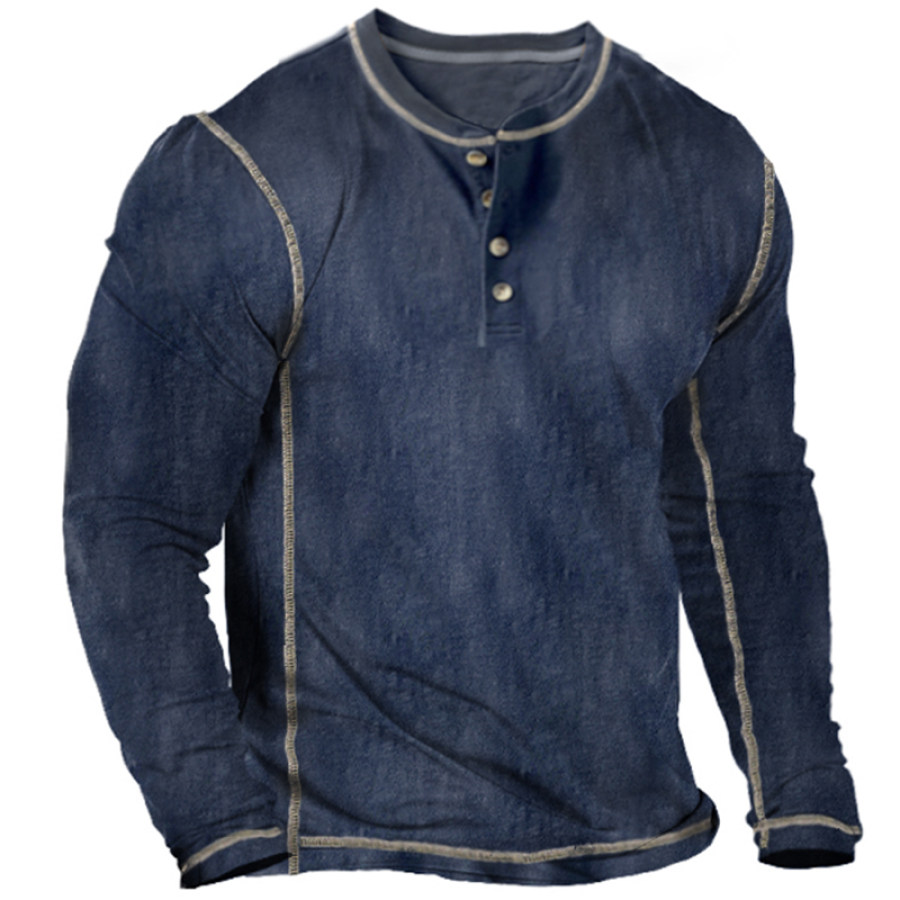 

Men's Colorblock Vintage Henley Collar T-Shirt
