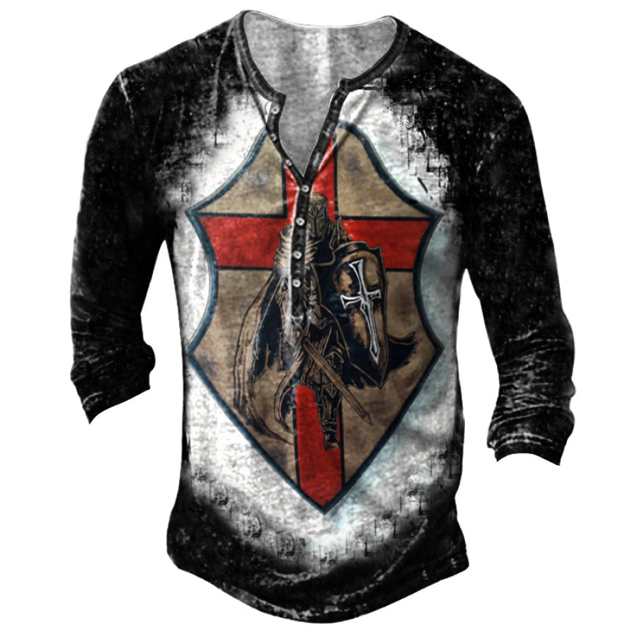 

Men's Outdoor Templar Shield Print Henley Long Sleeve T-Shirt