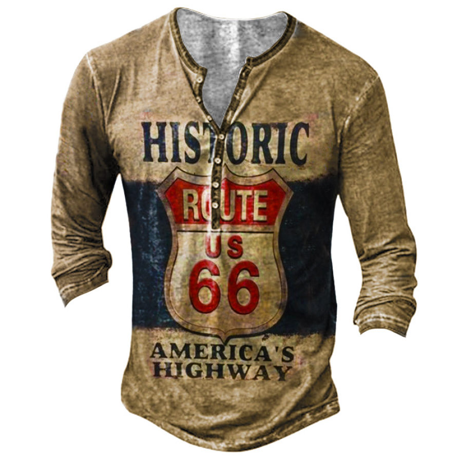 

Men's Outdoor Route 66 America Highway Henley Long Sleeve T-Shirt