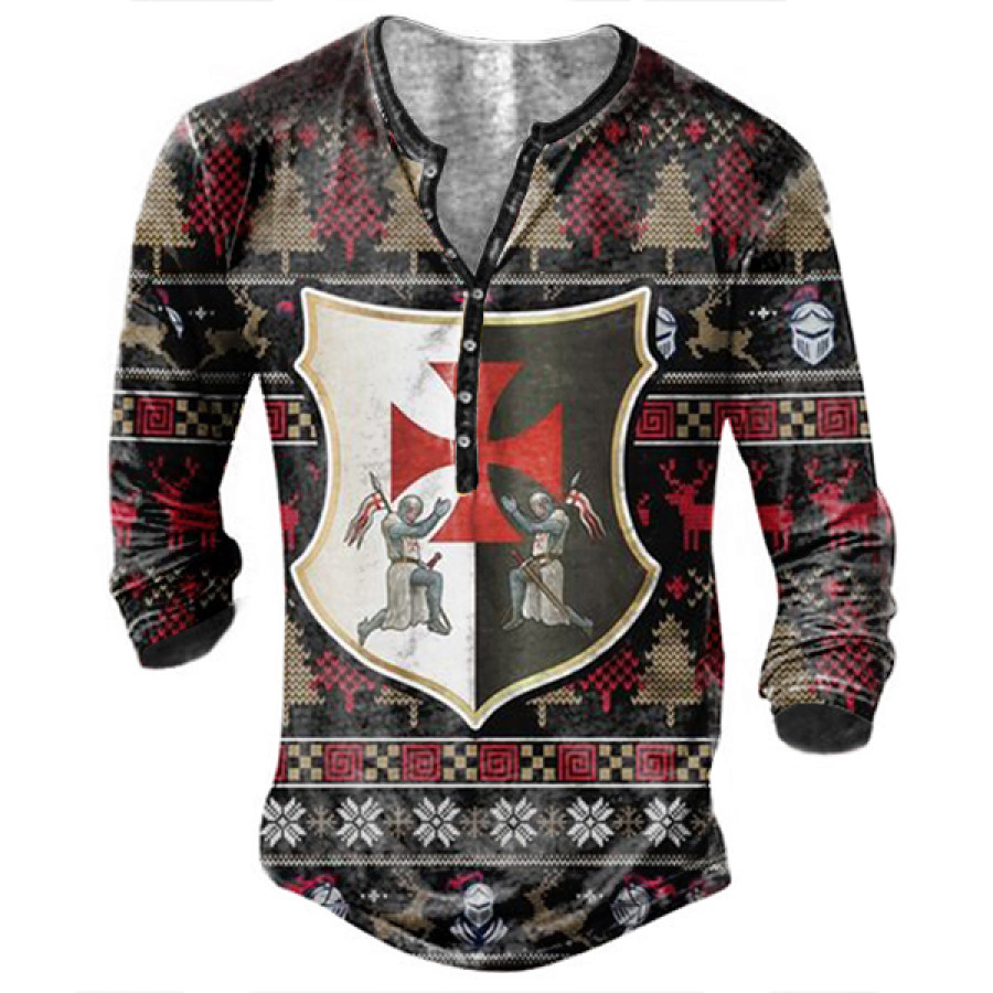 

Templar Ethnic Print Men's Henley Long Sleeve T-Shirt