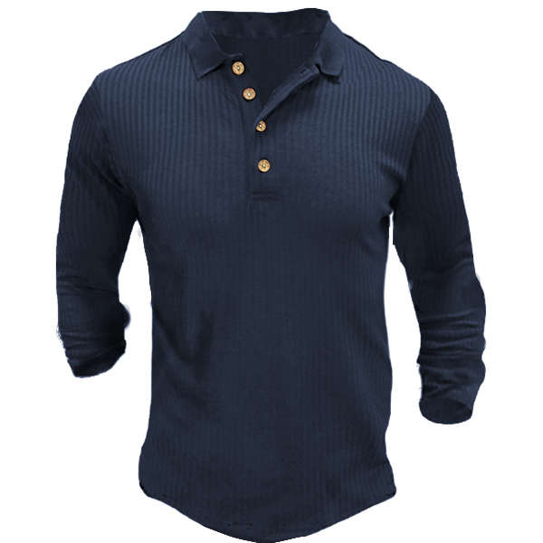 Men's Outdoor Pit Strip Chic Bottoming Long Sleeved Polo T-shirt