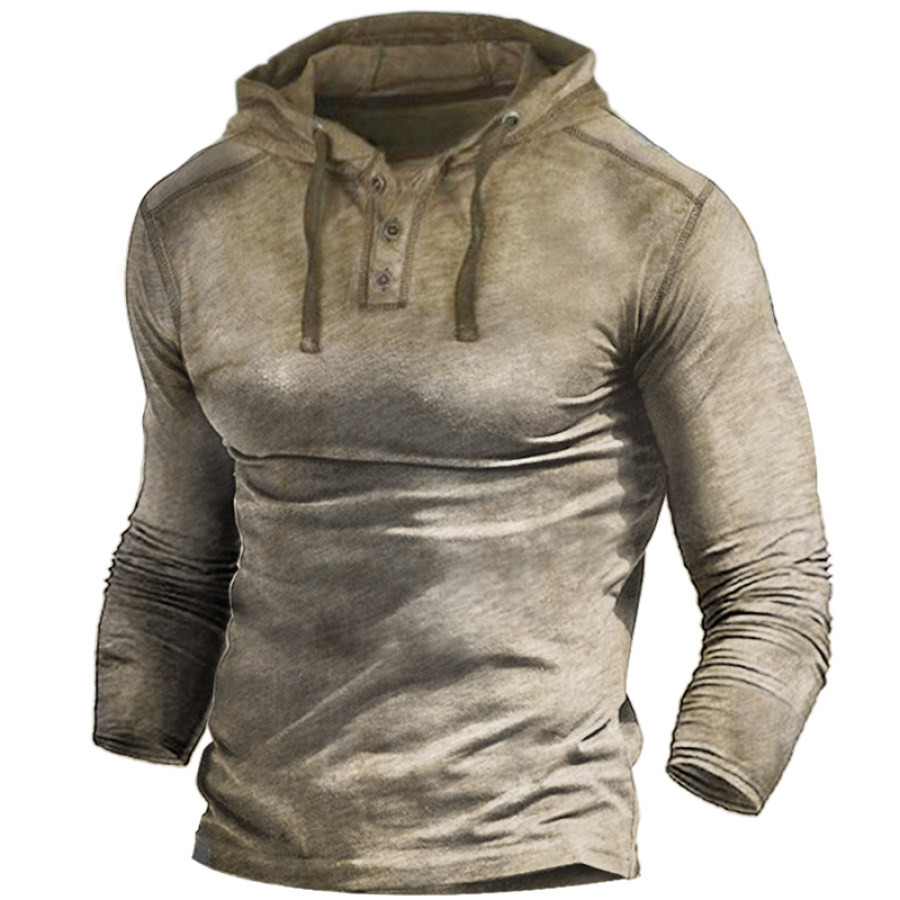 

Men's Outdoor Vintage Henley Collar Hooded Long Sleeve T-Shirt