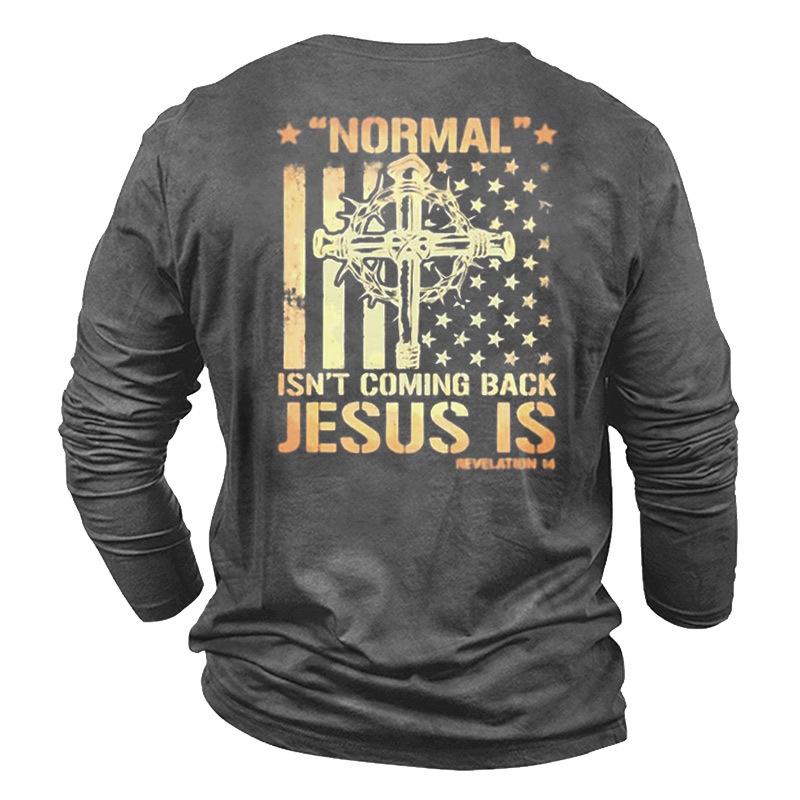 Men's Jesus Cross Print Chic Cotton Long Sleeve T-shirt