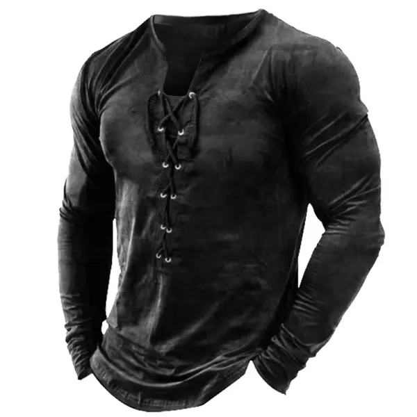 Men's Outdoor Lace-Up Tactical Long Sleeve T-Shirt - Blaroken.com 