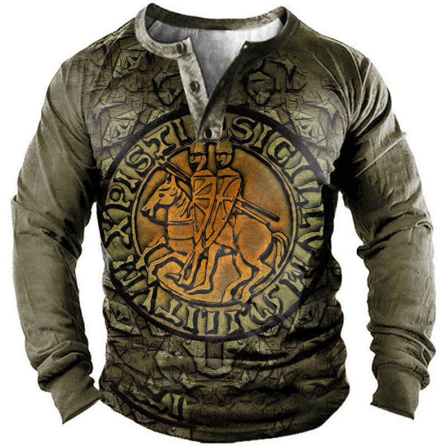 

Men's Outdoor Knights Templar Print Henley Long Sleeve T-Shirt