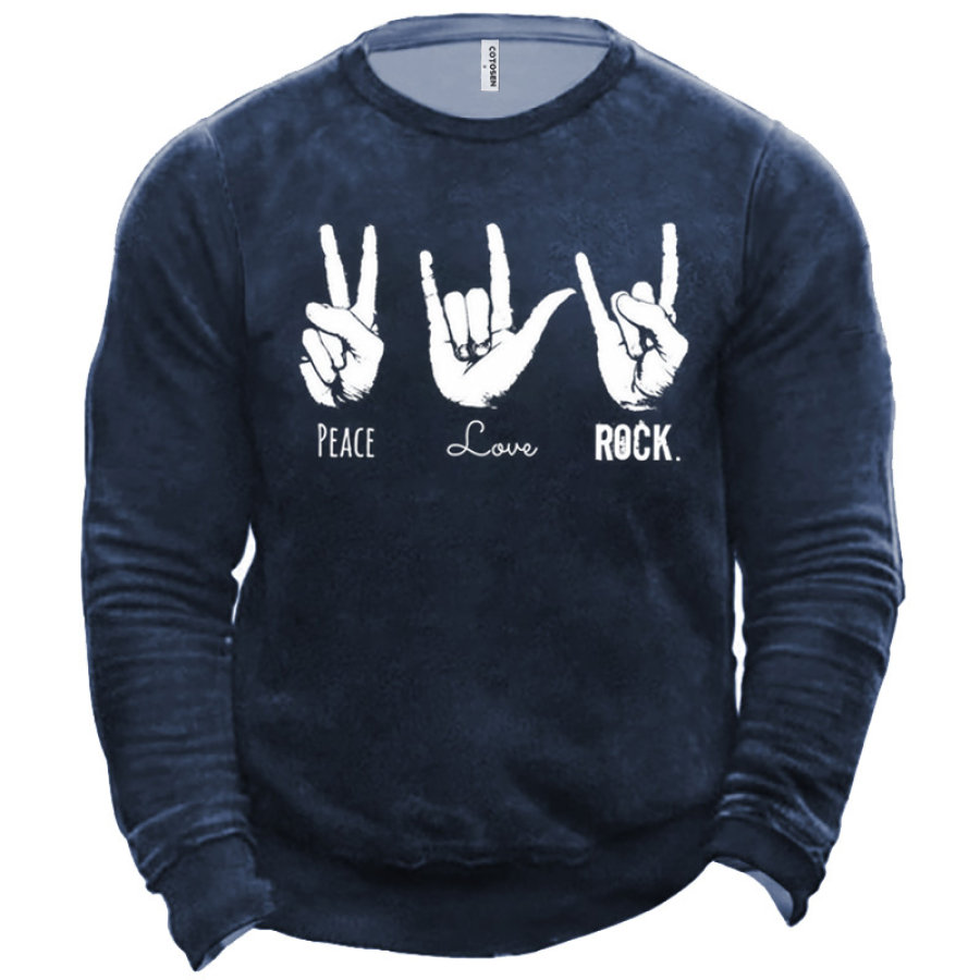 

Peace Love Rock Men's Fun Gesture Print Sweatshirt