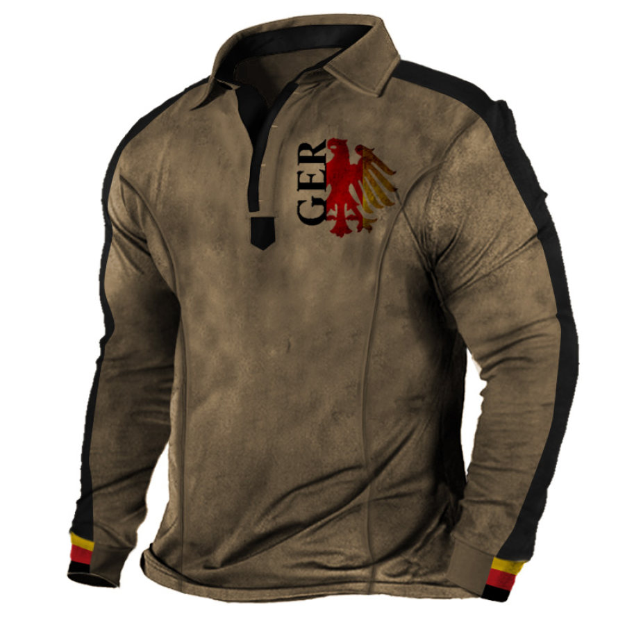 

Men's Vintage Outdoor German Eagle Graphic Print Tactical Polo Neck T-Shirt
